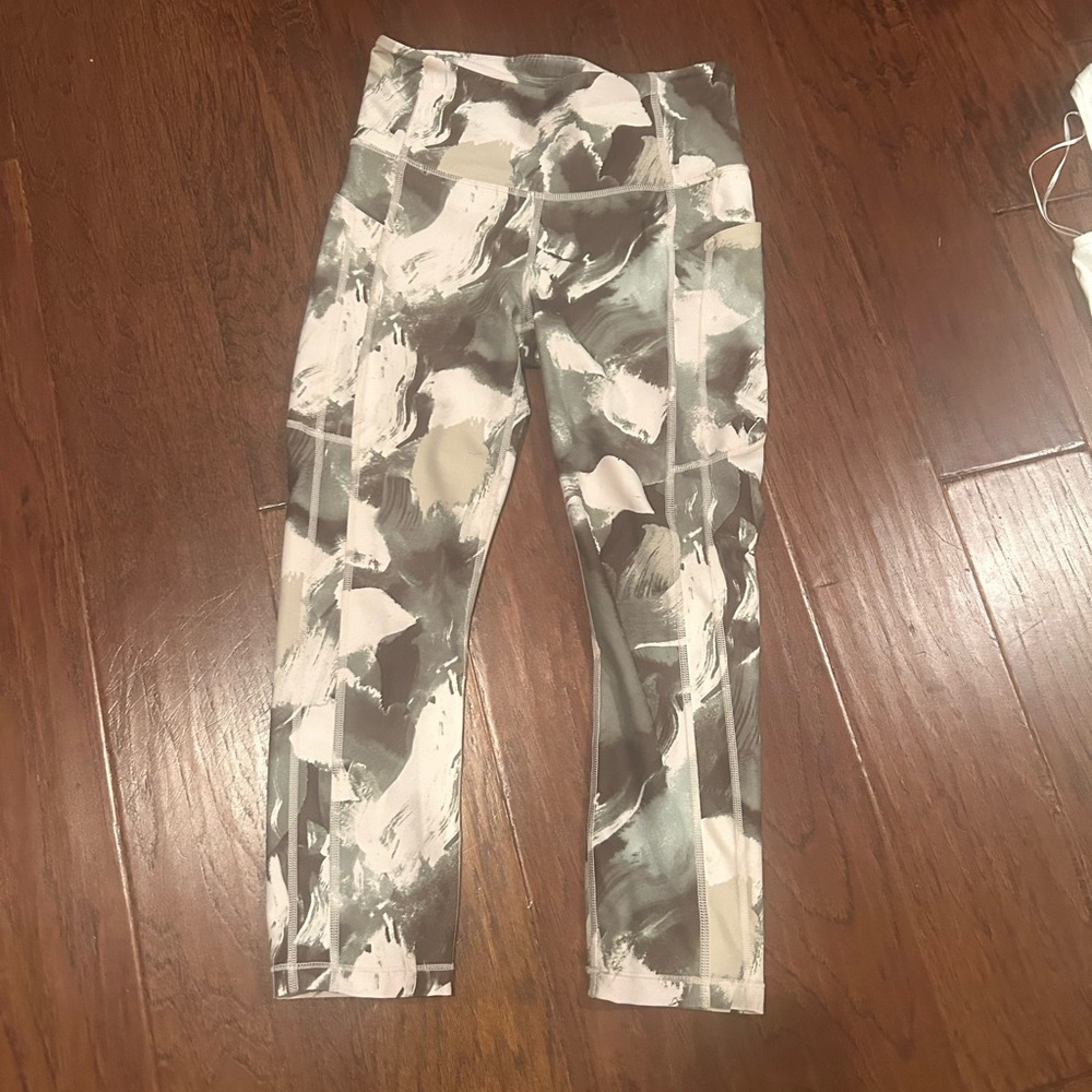 Athleta Abstract Print Leggings - Gray, olive and ivory